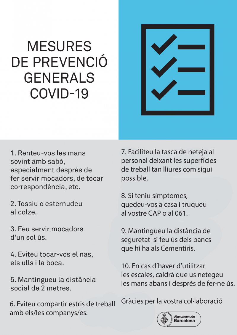 Mesures de prevenció generals Covid-19 als 9 cementiris de la ciutat